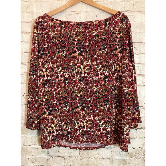 Julian Taylor Top Womens 20W Red & Rust Animal Print Cowl Neck Stretch Plus - Picture 11 of 13